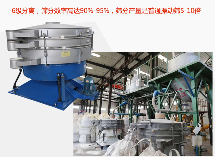 搖擺篩采用6級分離，篩分效率高達(dá)90%-95%，篩分產(chǎn)量是普通振動篩5-10倍