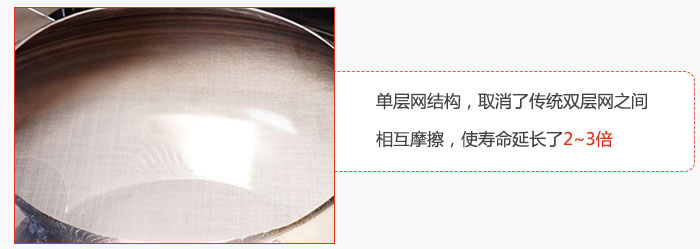 單層網(wǎng)結(jié)構(gòu)，取消了傳統(tǒng)雙層網(wǎng)之間相互摩擦，使壽命延長(zhǎng)了2~3倍
