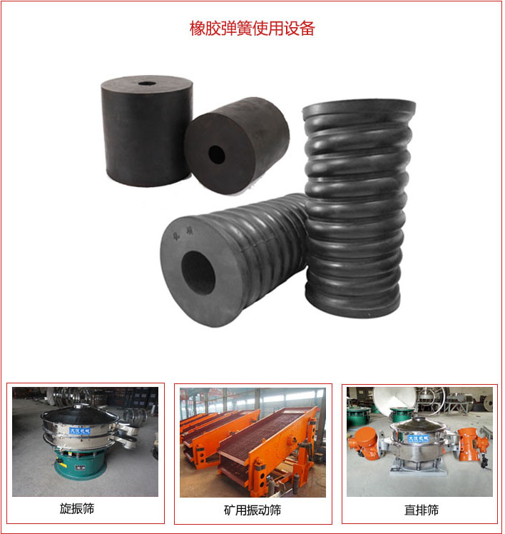 橡膠彈簧適用設(shè)備：旋振篩，礦用振動篩，直排篩等