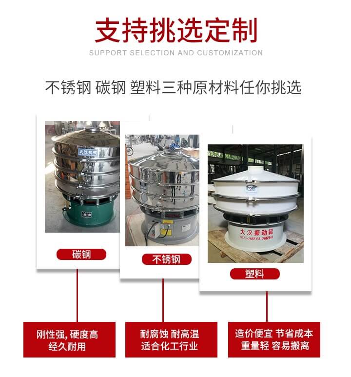 旋振篩可配置一到四層的篩網(wǎng)。旋振篩的篩分效率高，篩分精度高，篩分率高達(dá)96%。