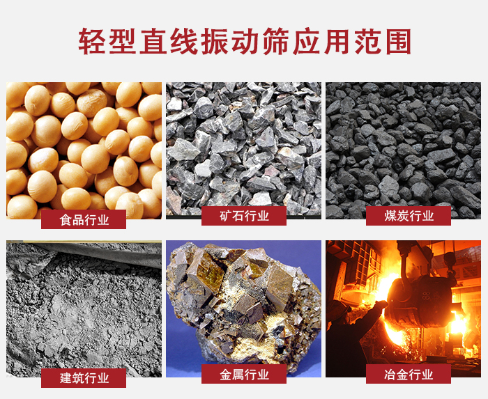 輕型直線振動(dòng)篩應(yīng)用范圍較廣多使用與顆粒狀，粉狀以及其它重型行業(yè)的輸送。