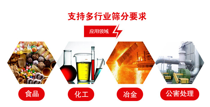 旋振篩適用的行業(yè)：食品行業(yè)，化工行業(yè)，冶金行業(yè)，公害處理等。