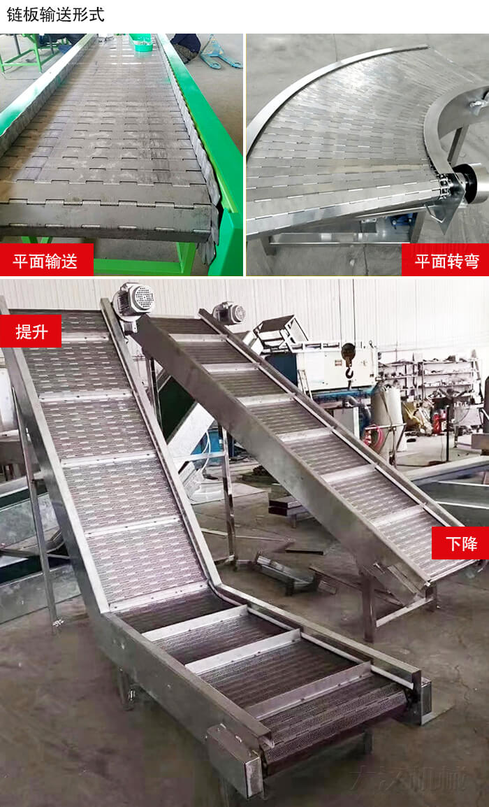 鏈板輸送機(jī)平面輸送，平面拐彎，提升等運(yùn)行現(xiàn)場圖片